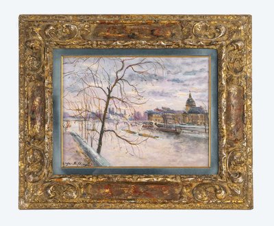 Serge Belloni (1925-2005) – Die Pont des Arts und das Institut, Öl auf Holz, circa 1980