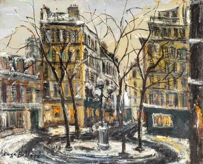 Serge Belloni (1925-2005) - La Place Furstenberg Under the Snow Oil on Canvas, circa 1970