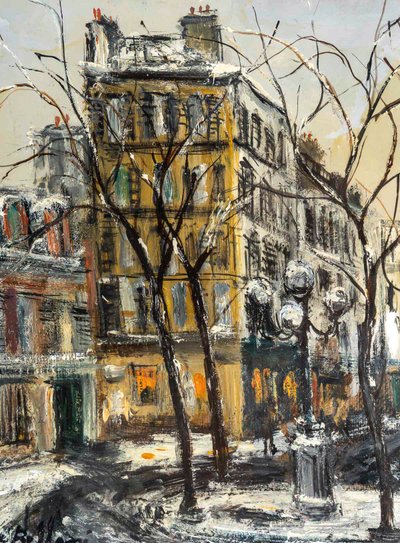 Serge Belloni (1925-2005) - La Place Furstenberg Under the Snow Oil on Canvas, circa 1970