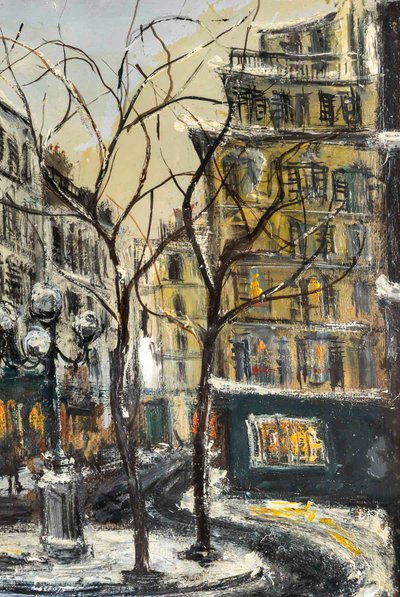 Serge Belloni (1925-2005) - La Place Furstenberg Under the Snow Oil on Canvas, circa 1970