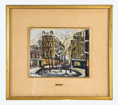 Serge Belloni (1925-2005) - La Place Furstenberg Under the Snow Oil on Canvas, circa 1970