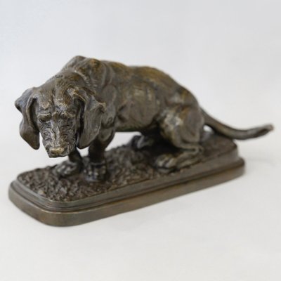 Sculpture - Basset Sitting , Antoine - Louis Barye (1795-1875) - Bronze