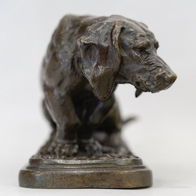 Sculpture - Basset Sitting , Antoine - Louis Barye (1795-1875) - Bronze