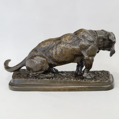 Sculpture - Basset Sitting , Antoine - Louis Barye (1795-1875) - Bronze