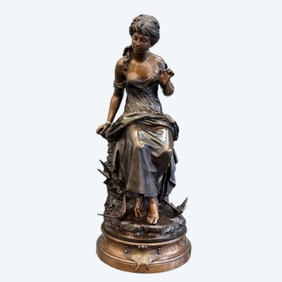 Sculpture - Return Of The Swallows , Auguste Moreau (1834-1917) - Bronze