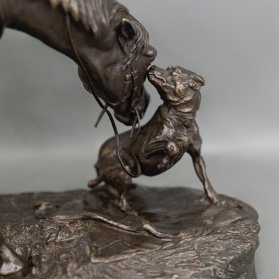Sculpture - Mare In The Stable Playing With A Dog , Pierre-Jules Mêne (1810-1879) - Bronze
