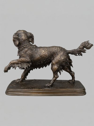 Sculpture - Spaniel Dog On The Lookout , Ferdinand Pautrot (1832 - 1874) - Bronze