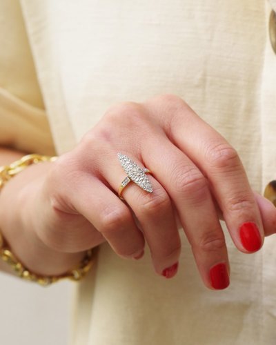 Anello con diamanti Marquise in oro 18k e platino, anello Belle Epoque, anello antico, matrimonio