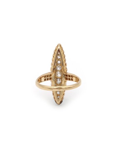 Anello con diamanti Marquise in oro 18k e platino, anello Belle Epoque, anello antico, matrimonio