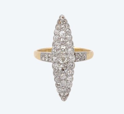 Anello con diamanti Marquise in oro 18k e platino, anello Belle Epoque, anello antico, matrimonio