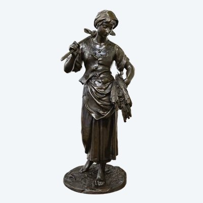 Sculpture - La Glaneuse , Eugène - Antoine François Aizelin (1821-1902) - Bronze