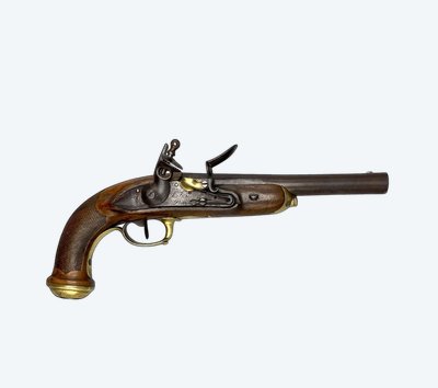 Pistola da ufficiale a pietra focaia, firmata FATOU a Parigi, Francia, XIX secolo