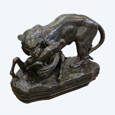 Gruppo in bronzo "Tigre che sorprende un'antilope", Antoine-Louis Barye (1795 - 1875)