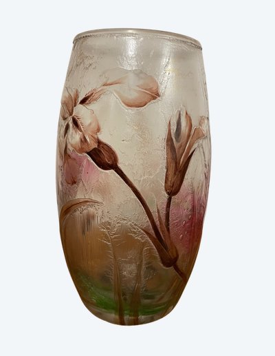 Vaso in vetro satinato Art Nouveau con decorazione a iris, periodo Art Nouveau