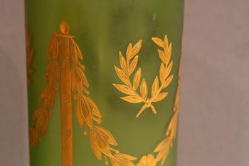 Paire De Vases En Verre, Vert Et Or, d'époque Napoléon III