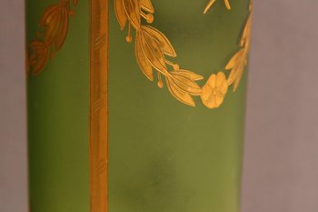 Paire De Vases En Verre, Vert Et Or, d'époque Napoléon III