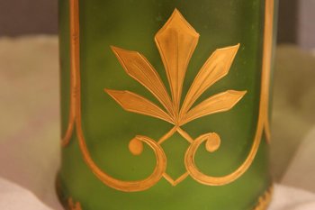 Paire De Vases En Verre, Vert Et Or, d'époque Napoléon III