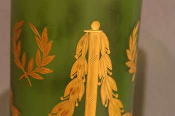 Paire De Vases En Verre, Vert Et Or, d'époque Napoléon III