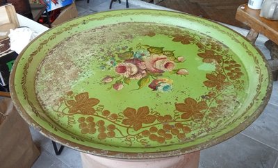 Altes Tablett aus bemaltem Blech von Napoleon III