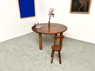 Table ronde en chêne massif – Pièce unique, circa 1900
