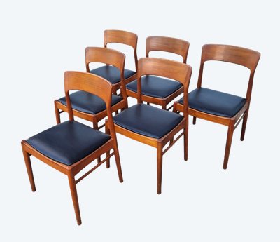 Set di sei sedie scandinave in teak, Henning Kjaernulf