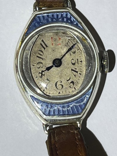 Orologio da donna Art Déco 1930 in argento massiccio e smalto, revisionato