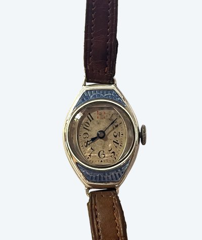 Orologio da donna Art Déco 1930 in argento massiccio e smalto, revisionato