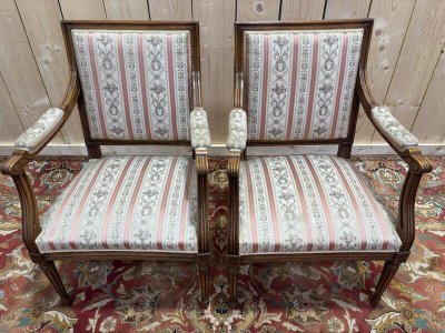 Pair of Louis XVI style queen's style armchairs