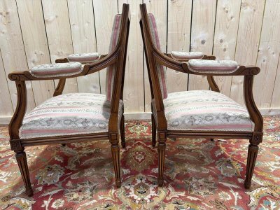 Pair of Louis XVI style queen's style armchairs