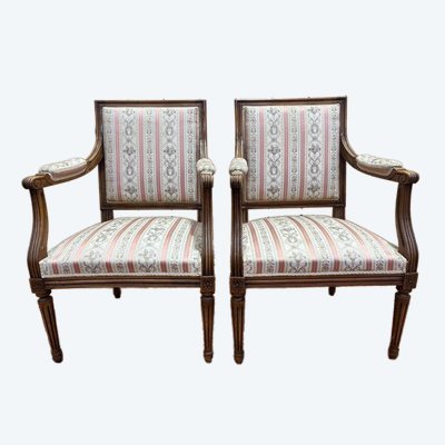 Pair of Louis XVI style queen's style armchairs