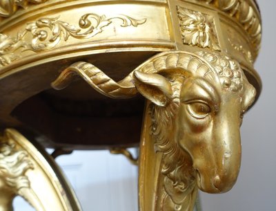Athenian pedestal table in carved and gilded wood, Louis XVI style, Aleppo breccia marble