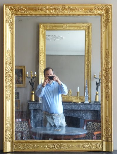 Specchio da camino in stile Impero, in legno dorato con vetro al mercurio - 91,5 cm x 123 cm
