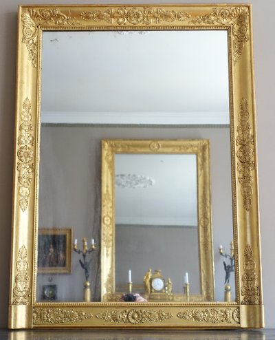 Specchio da camino in stile Impero, in legno dorato con vetro al mercurio - 91,5 cm x 123 cm