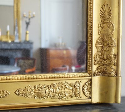 Specchio da camino in stile Impero, in legno dorato con vetro al mercurio - 91,5 cm x 123 cm