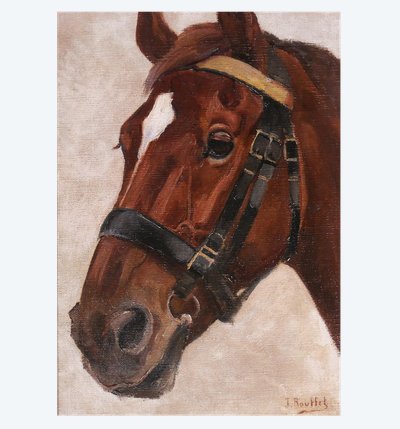 Jules ROUFFET 1862-1931 Ritratto di un cavallo, dipinto, circa 1900 animali da equitazione
