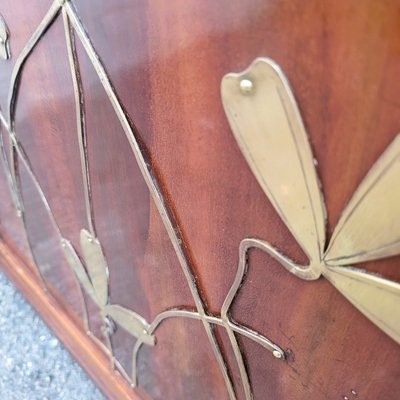 Scrivania Art Nouveau in legno con decori in ottone, fine XIX e inizio XX secolo