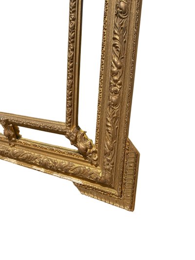 Specchio da camino in stile Luigi XVI con perle di vetro in legno dorato - XIX secolo