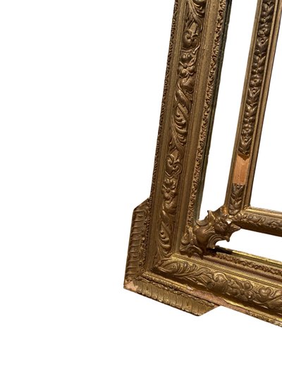 Specchio da camino in stile Luigi XVI con perle di vetro in legno dorato - XIX secolo