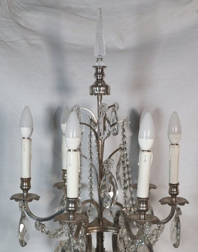 Coppia di candelabri in bronzo argentato, fine XIX secolo