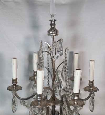 Coppia di candelabri in bronzo argentato, fine XIX secolo