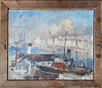 Painting (front/back) by Horace Richebé - Still life / The port of Marseille