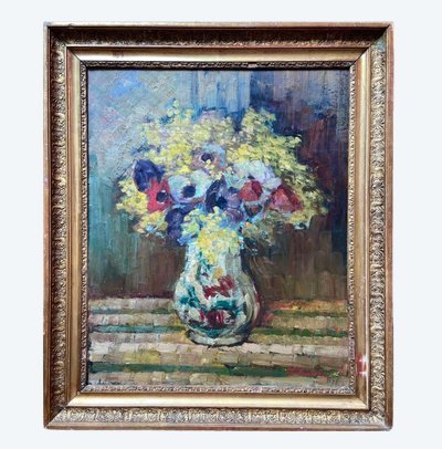 Painting (front/back) by Horace Richebé - Still life / The port of Marseille