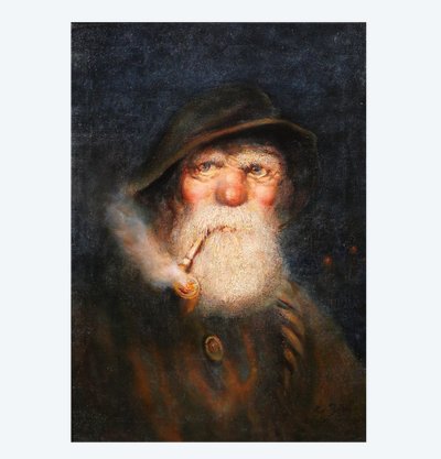 German School, early 20th century Portrait of a man, fisherman from Lofoten, Norway, 1917, signed