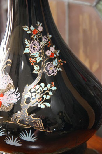 Paire De Lampes à Huile En Céramique à Motifs De Chinoiseries, Verre Et Bronze Doré, XIXe