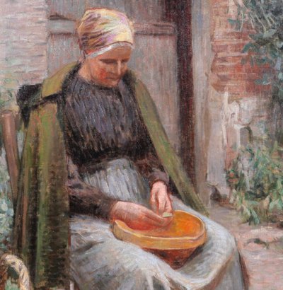 Impressionistische Schule um 1890–1900, Frau im Garten sitzend, großes Gemälde, Barbizon, Normandie