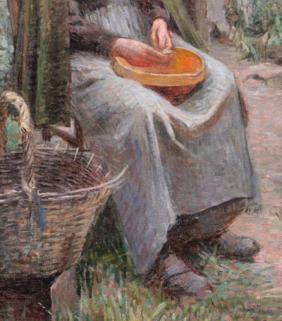 Impressionistische Schule um 1890–1900, Frau im Garten sitzend, großes Gemälde, Barbizon, Normandie