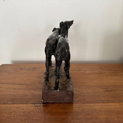 Statue en plâtre patiné 2 lévriers par Cha Pregue XXe