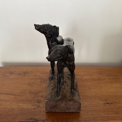 Statue en plâtre patiné 2 lévriers par Cha Pregue XXe