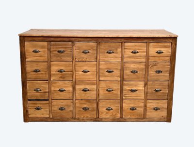 Meuble de métier vintage à 24 tiroirs en pin massif – années 50