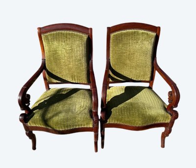 Paire De Fauteuils D’époque Charles X En Acajou 